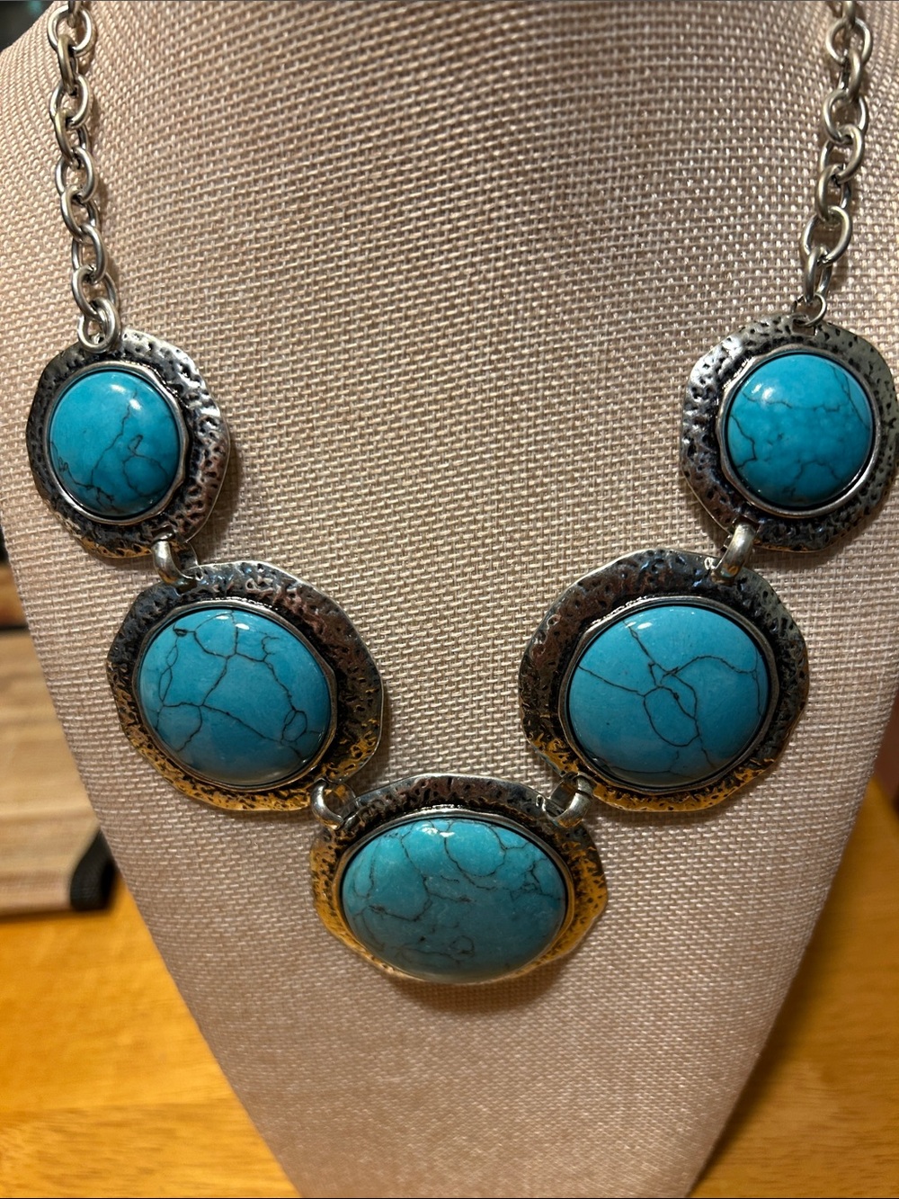 Turquoise Stone Statement Necklace - Silver-Tone - Picture 2 of 5